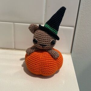Handcrafted Pumpkin Cat Halloween Figure Holiday Decor Amigurui Crochet